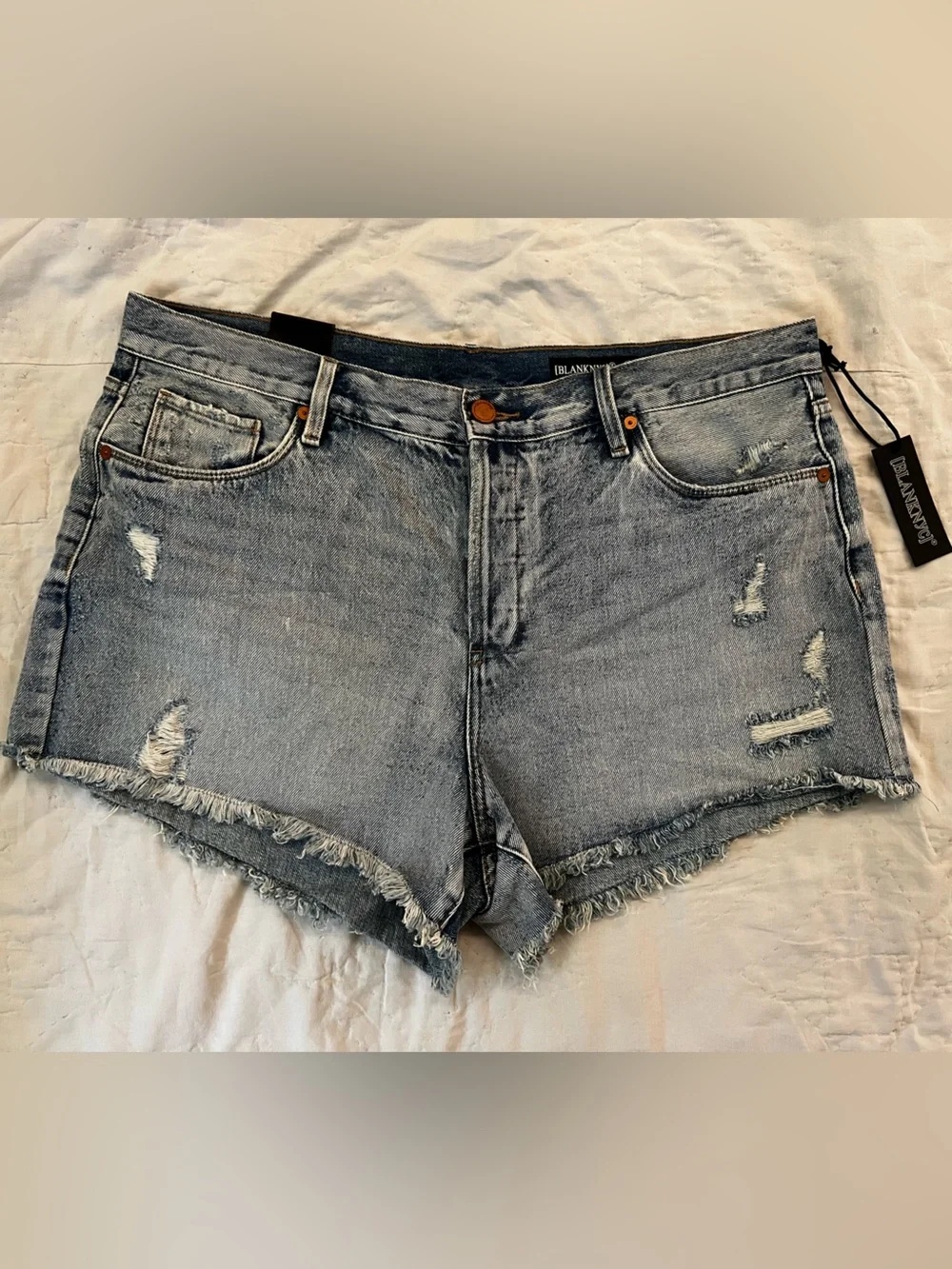 Blank NYC Distressed Light Blue Denim Cutoff Shorts